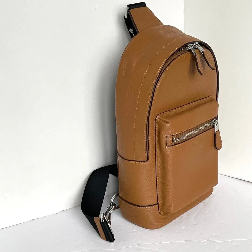 Coach West Pack Sling Bag 2540 Brown Pebble Leather Crossbody Backpack
